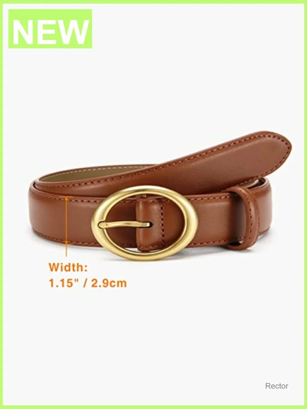 Genuine Leather Belt with Oval Gold Buckle for Jeans & Dresses